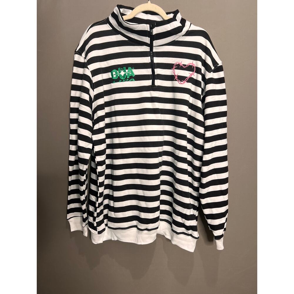 Future Nostalgia Dua Lipa Black White Striped 2XL Sweatshirt Long Sleeve